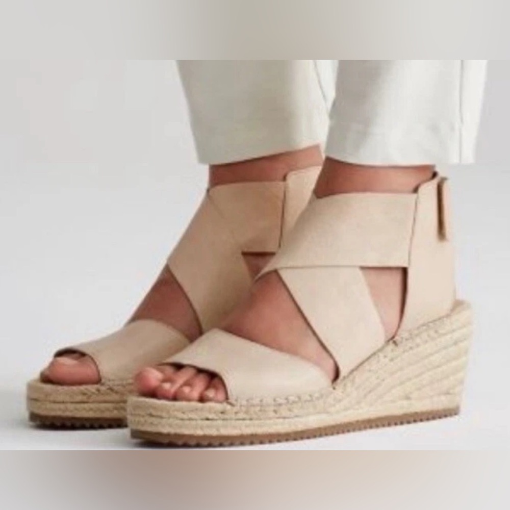 Eileen Fisher Willow 3 Espadrille Tumbled Leather Wedge Sandals Nude, sz 7.5 ♣️ - Picture 2 of 11